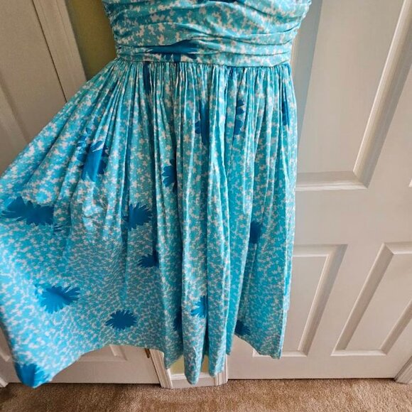 Vintage Anne Fogarty 50's Blue & White Floral Midi Dress - Picture 7 of 9